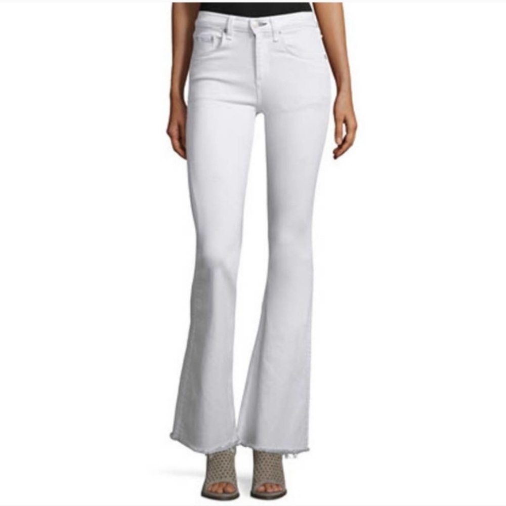 Rag and Bone Bright White High Rise Raw Hem Cropped Flare Jeans in a Siz…